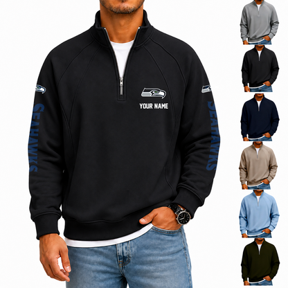 [SPECIAL OFFER] NEW CUSTOMIZED NFL06 SSH SEATTLE SEAHAWKS MEN'S QUARTER ZIP PULLOVER
