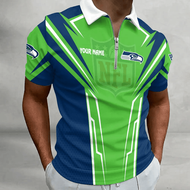 [SPECIAL OFFER] NEW CUSTOMIZED NFL06 SSH SEATTLE SEAHAWKS ZIP POLO SHIRT