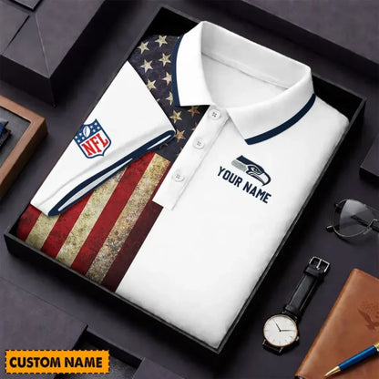 [SPECIAL OFFER] NEW CUSTOMIZED NFL06 SSH SEATTLE SEAHAWKS US FLAG POLO SHIRT