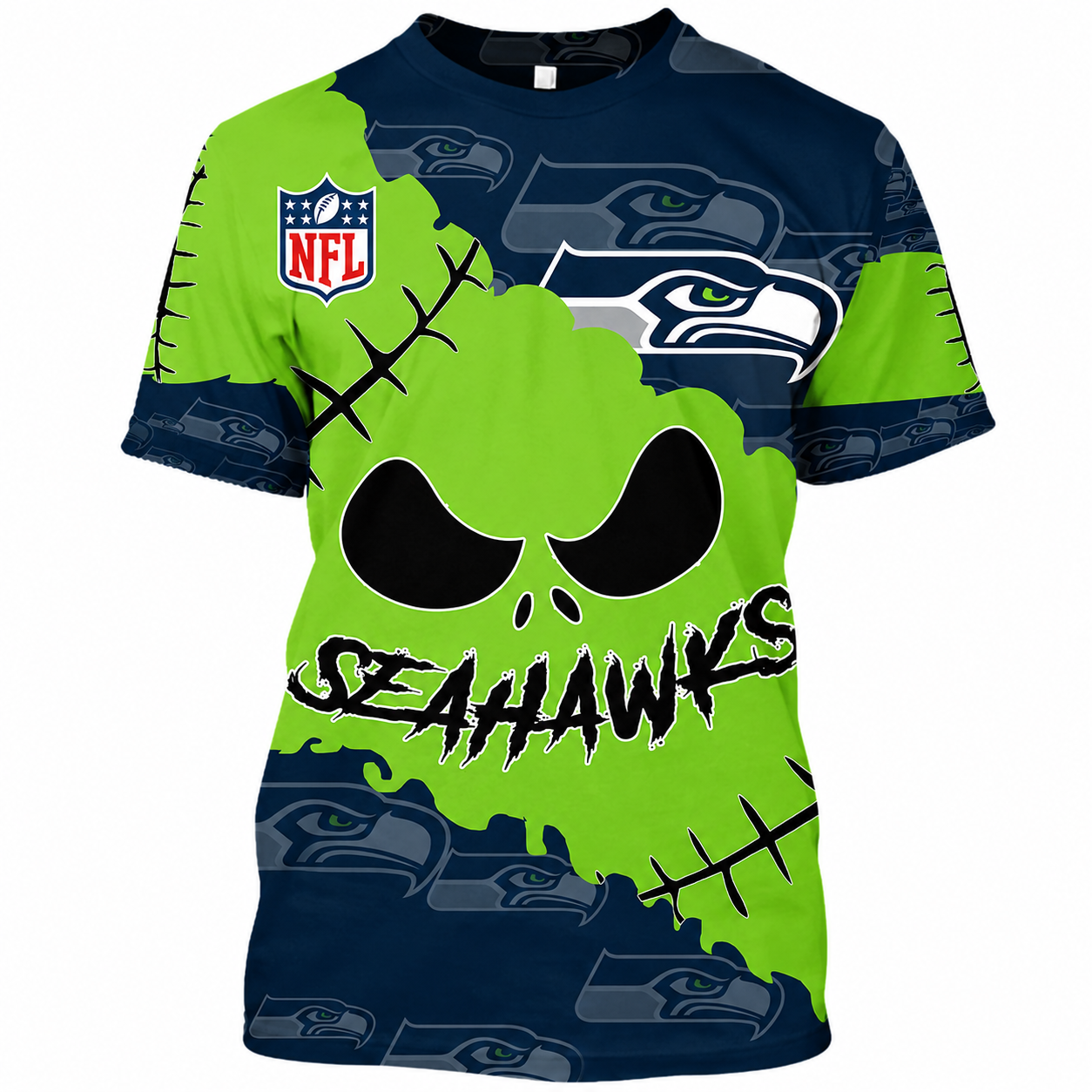 LIMITED EDITION - NEW CUSTOMIZED NFL06 SSH SEATTLE SEAHAWKS HALLOWEEN SKULL APPAREL FOR FANS