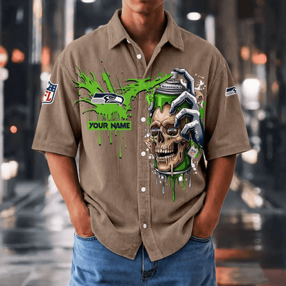 [SPECIAL OFFER] NEW CUSTOMIZED NFL06 SSH SEATTLE SEAHAWKS SEERSUCKER BUTTON SHIRT