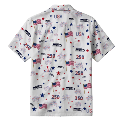 LIMITED EDITION - NEW CUSTOMIZED NFL06 SSH SEATTLE SEAHAWKS PATRIOTIC 250 USA HAWAIIAN SHIRT