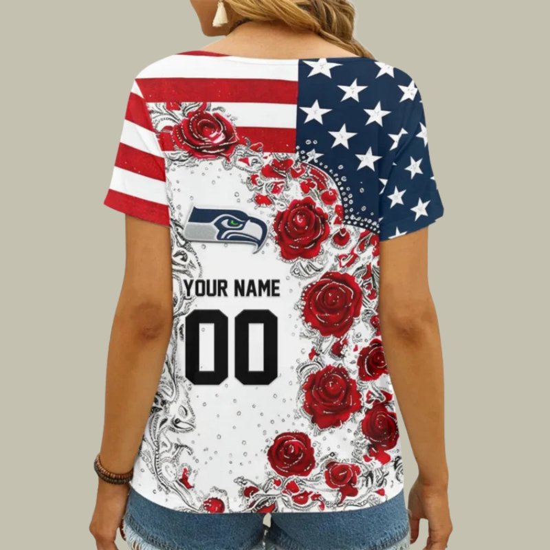 [SPECIAL OFFER] NEW CUSTOMIZED NFL06 SSH SEATLLE SEAHAWKS V-NECK FEMALE SHIRT