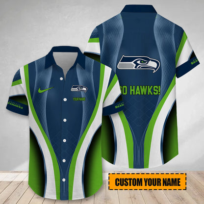 LIMITED EDITION - NEW CUSTOMIZED NFL06 SSH SEATTLE SEAHAWKS SHORT SLEEVE BUTTON-UP SHIRT