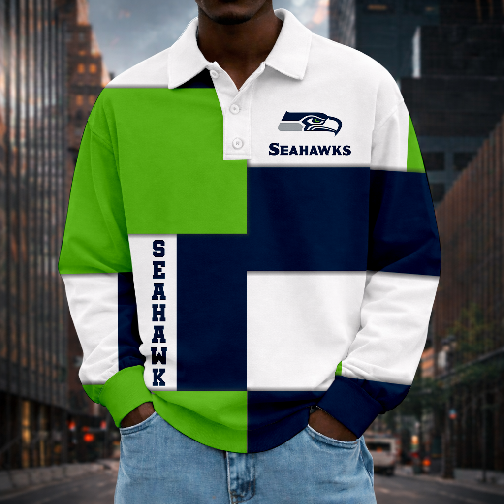 LIMITED EDITION - NEW CUSTOMIZED NFL06 SSH SEATTLE SEAHAWKS MEN LONG SLEEVE POLO