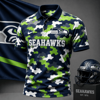 [SPECIAL OFFER] NEW CUSTOMIZED NFL06 SSH SEATTLE SEAHAWKS CAMO POLO SHIRT