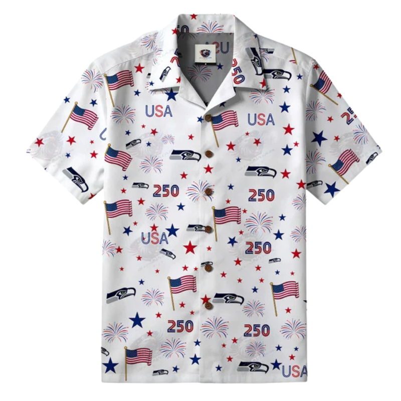 LIMITED EDITION - NEW CUSTOMIZED NFL06 SSH SEATTLE SEAHAWKS PATRIOTIC 250 USA HAWAIIAN SHIRT