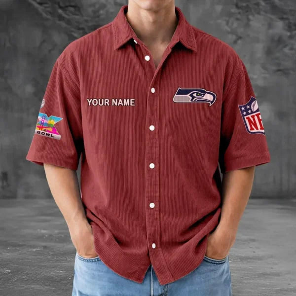 LIMITED EDITION - NEW CUSTOMIZED NFL06 SSH SEATTLE SEAHAWKS SEERSUCKER BUTTON SHIRT
