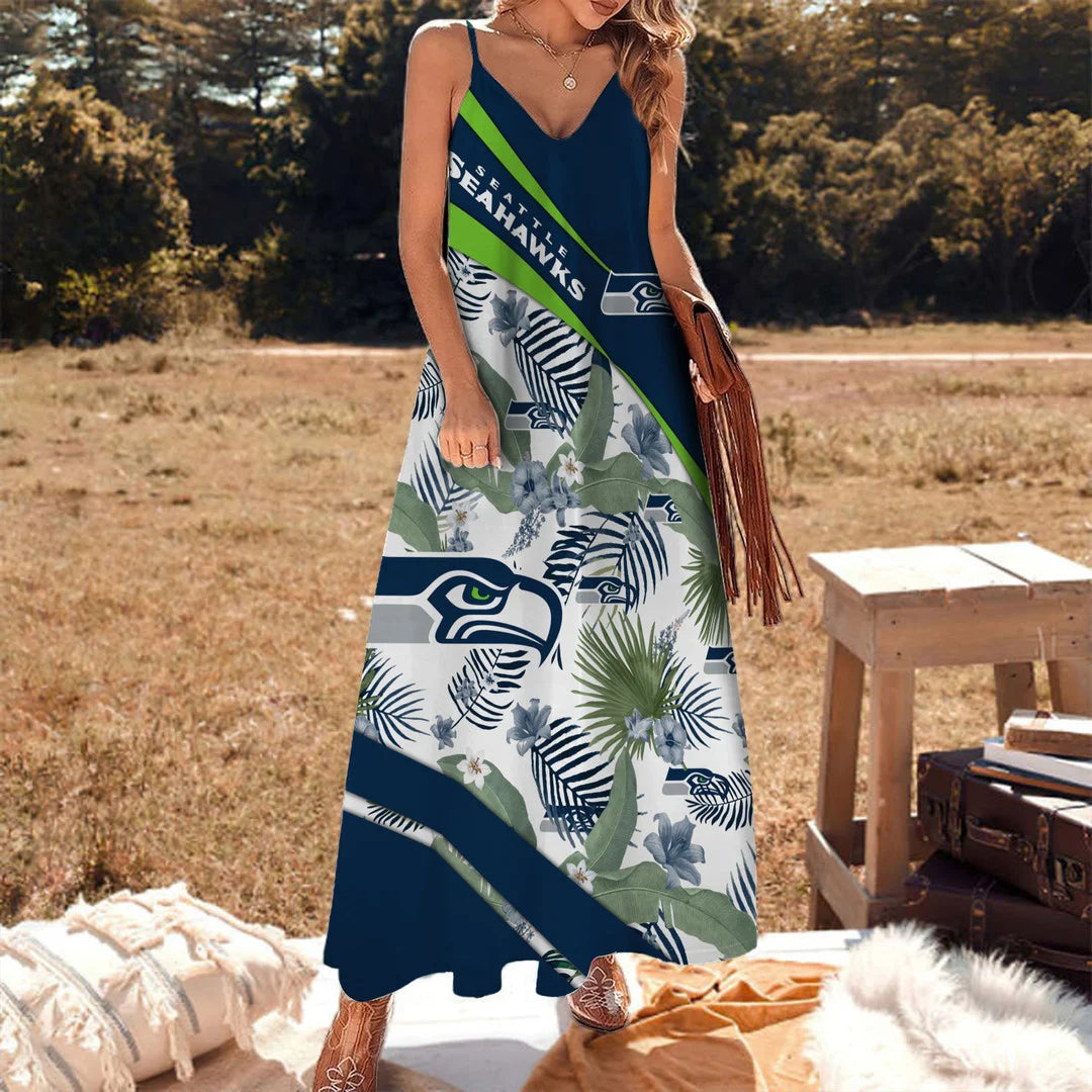 LIMITED RUN - NEW CUSTOMED NFL06 SSH SE SEAHAWKS HAWAIIAN LONG DRESS