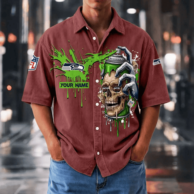 [SPECIAL OFFER] NEW CUSTOMIZED NFL06 SSH SEATTLE SEAHAWKS SEERSUCKER BUTTON SHIRT