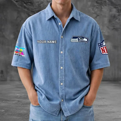 LIMITED EDITION - NEW CUSTOMIZED NFL06 SSH SEATTLE SEAHAWKS SEERSUCKER BUTTON SHIRT
