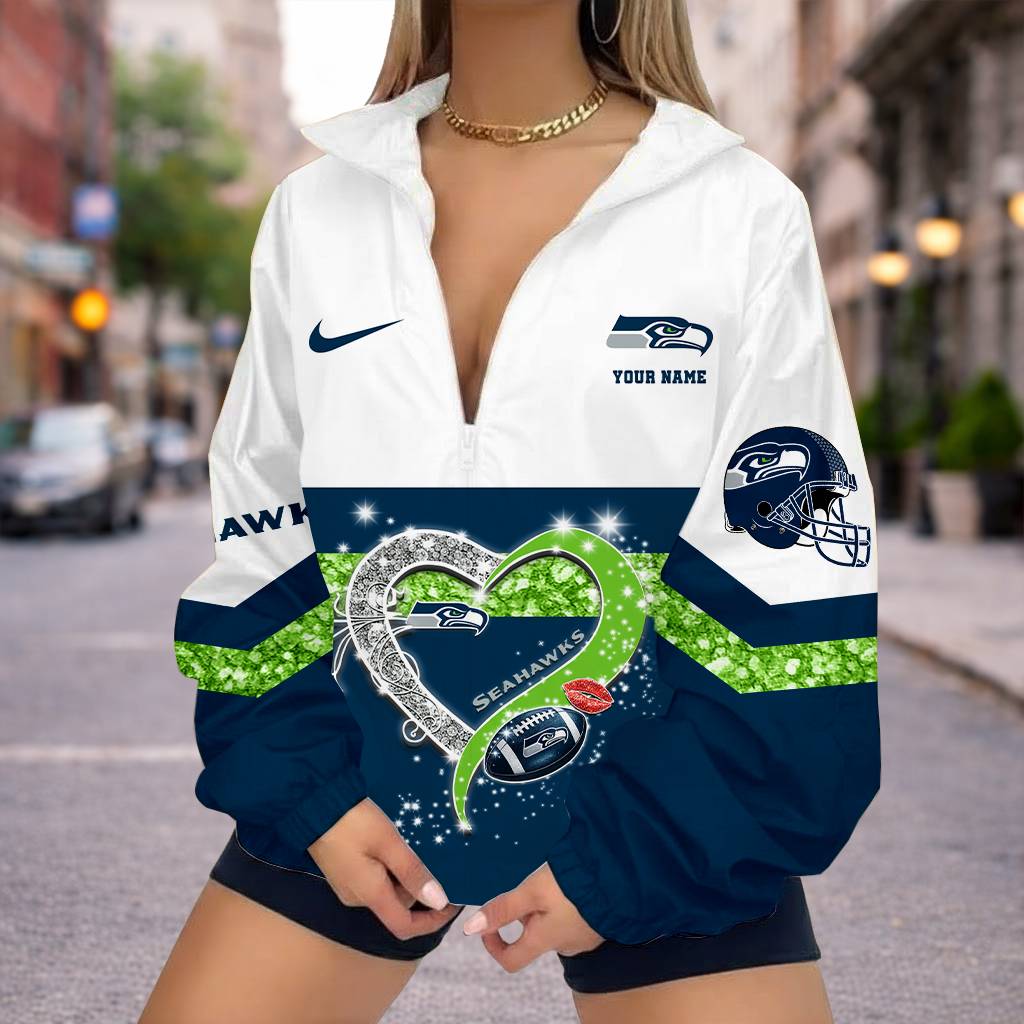 LIMITED EDITION - NEW CUSTOMIZED NFL06 SSH SEATTLE SEAHAWKS V-NECK ZIPPER SWEATSHIRT JACKET