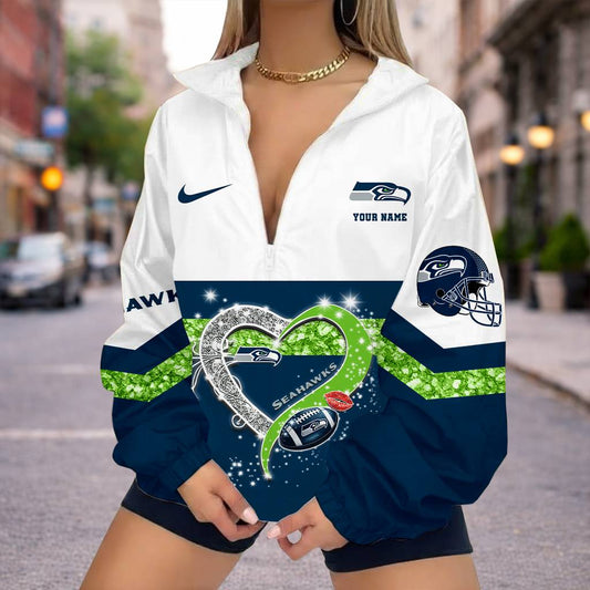 LIMITED EDITION - NEW CUSTOMIZED NFL06 SSH SEATTLE SEAHAWKS V-NECK ZIPPER SWEATSHIRT JACKET