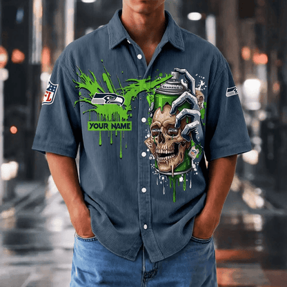 [SPECIAL OFFER] NEW CUSTOMIZED NFL06 SSH SEATTLE SEAHAWKS SEERSUCKER BUTTON SHIRT