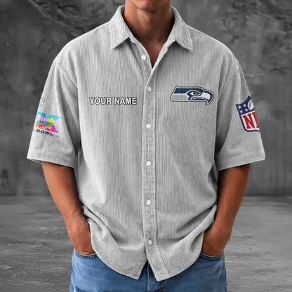 LIMITED EDITION - NEW CUSTOMIZED NFL06 SSH SEATTLE SEAHAWKS SEERSUCKER BUTTON SHIRT