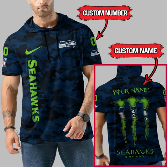 LIMITED EDITION - NEW CUSTOMIZED NFL06 SSH SEATTLE SEAHAWKS SHORT SLEEVE HOODIE