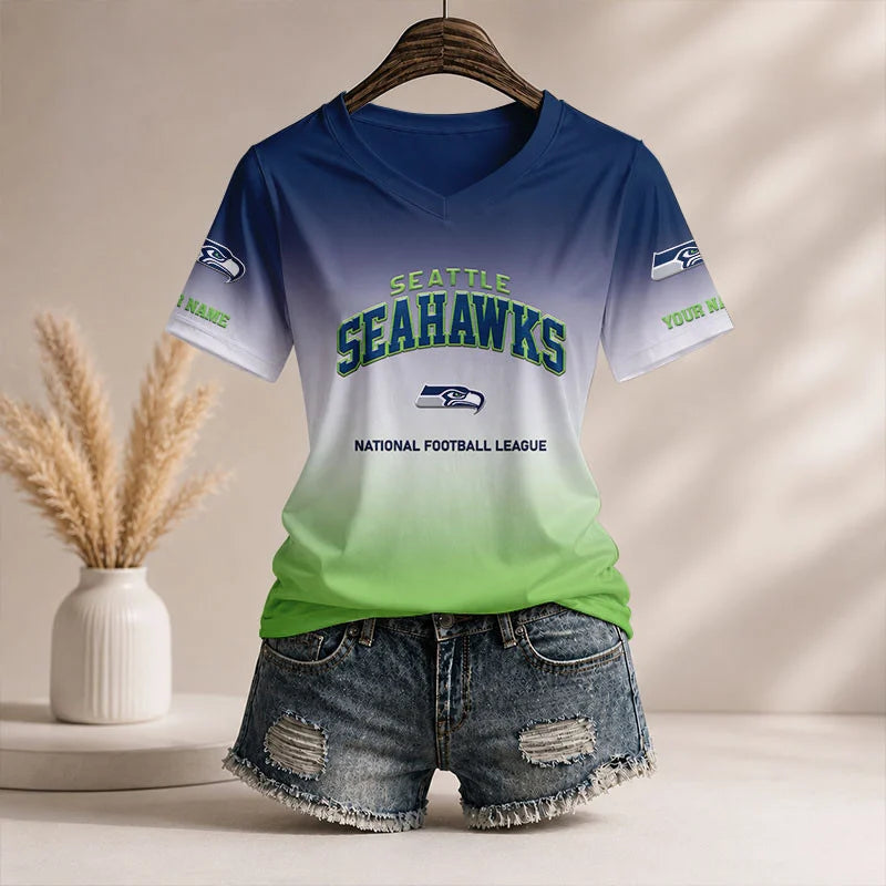 LIMITED EDITION - NEW CUSTOMIZED NFL06 SSH SE SEAHAWKS V-NECK FEMALE SHIRT