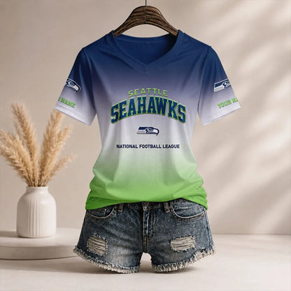 LIMITED EDITION - NEW CUSTOMIZED NFL06 SSH SE SEAHAWKS V-NECK FEMALE SHIRT