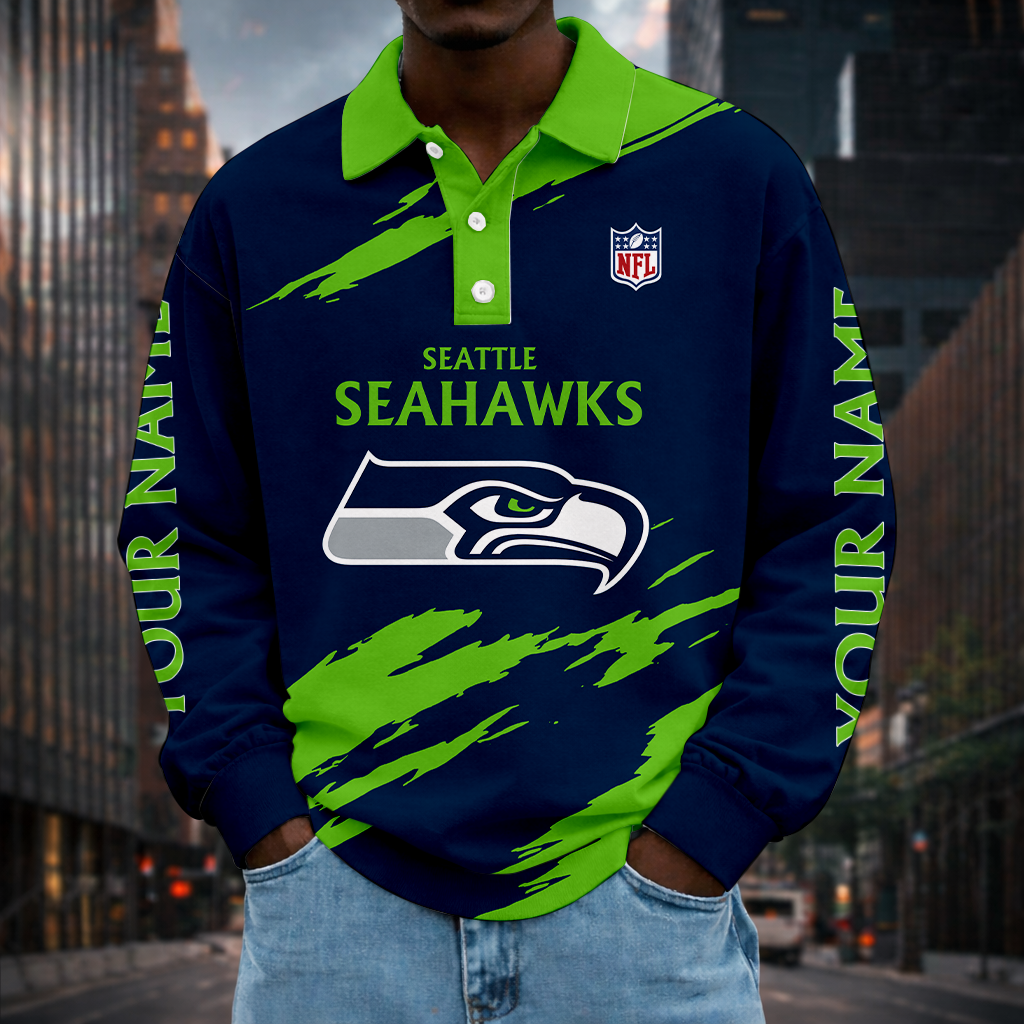 LIMITED EDITION - NEW CUSTOMIZED NFL06 SSH SEATTLE SEAHAWKS MEN LONG SLEEVE POLO
