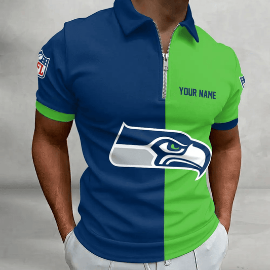 [SPECIAL OFFER] NEW CUSTOMIZED NFL06 SSH SEATTLE SEAHAWKS ZIP POLO SHIRT