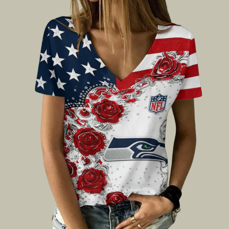[SPECIAL OFFER] NEW CUSTOMIZED NFL06 SSH SEATLLE SEAHAWKS V-NECK FEMALE SHIRT