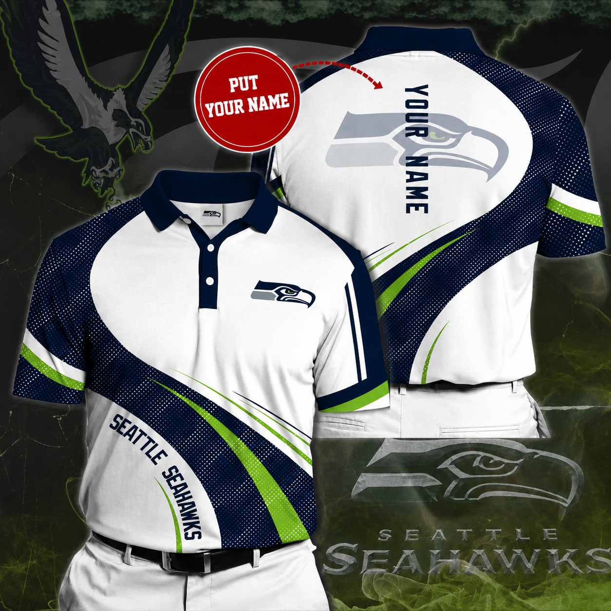 LIMITED EDITION - NEW CUSTOMIZED NFL06 SSH SEATTLE SEAHAWKS POLO SHIRT