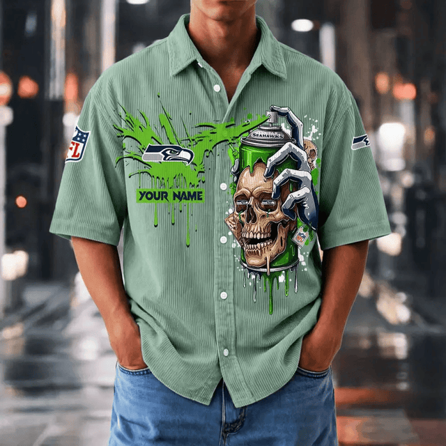 [SPECIAL OFFER] NEW CUSTOMIZED NFL06 SSH SEATTLE SEAHAWKS SEERSUCKER BUTTON SHIRT