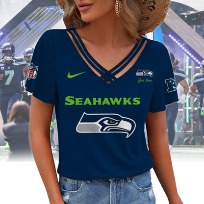 [SPECIAL OFFER] NEW CUSTOMIZED NFL06 SSH SEATTLE SEAHAWKS V-NECK SHIRT