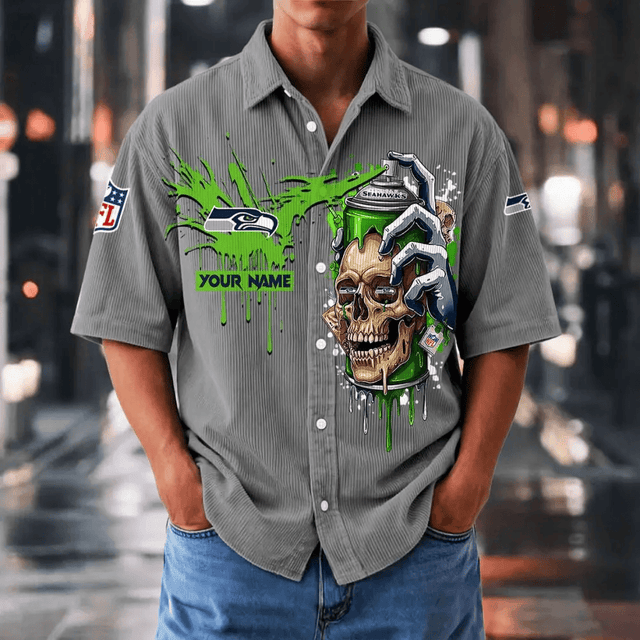 [SPECIAL OFFER] NEW CUSTOMIZED NFL06 SSH SEATTLE SEAHAWKS SEERSUCKER BUTTON SHIRT