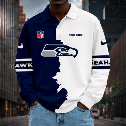 LIMITED EDITION - NEW CUSTOMIZED NFL06 SSH SE SEAHAWKS MEN LONG SLEEVE POLO