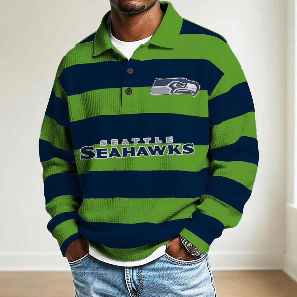 LIMITED EDITION - NEW CUSTOMIZED NFL06 SE SEAHAWKS MEN LONG SLEEVE POLO SHIRT