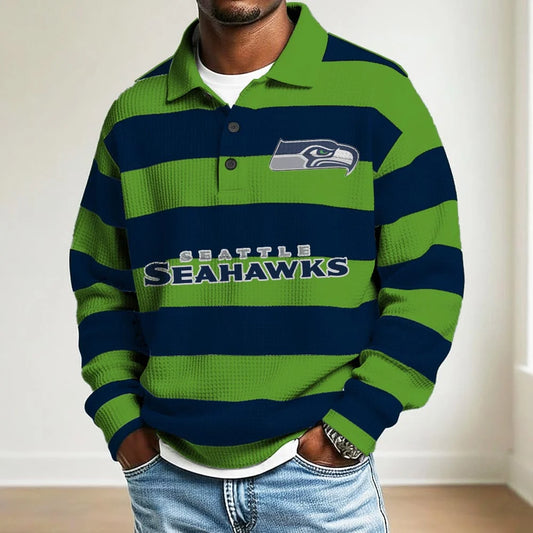 LIMITED EDITION - NEW CUSTOMIZED NFL06 SE SEAHAWKS MEN LONG SLEEVE POLO SHIRT