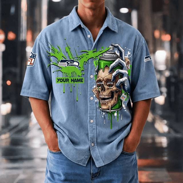 [SPECIAL OFFER] NEW CUSTOMIZED NFL06 SSH SEATTLE SEAHAWKS SEERSUCKER BUTTON SHIRT