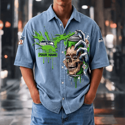 [SPECIAL OFFER] NEW CUSTOMIZED NFL06 SSH SEATTLE SEAHAWKS SEERSUCKER BUTTON SHIRT