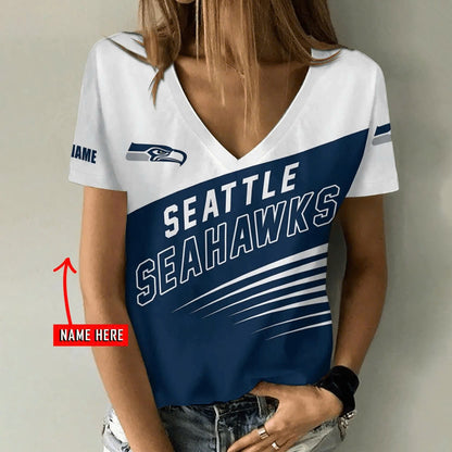 [SPECIAL OFFER] NEW CUSTOMIZED NFL06 SSH SEATLLE SEAHAWKS V-NECK FEMALE SHIRT