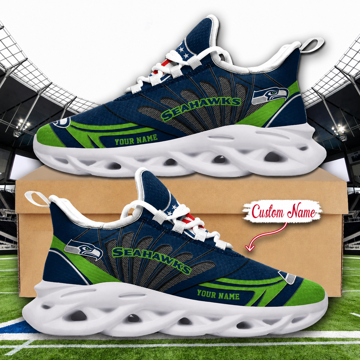 LIMITED EDITION - NEW CUSTOMIZED NFL06 SSH SEATTLE SEAHAWKS UNISEX CLUNKY SNEAKERS