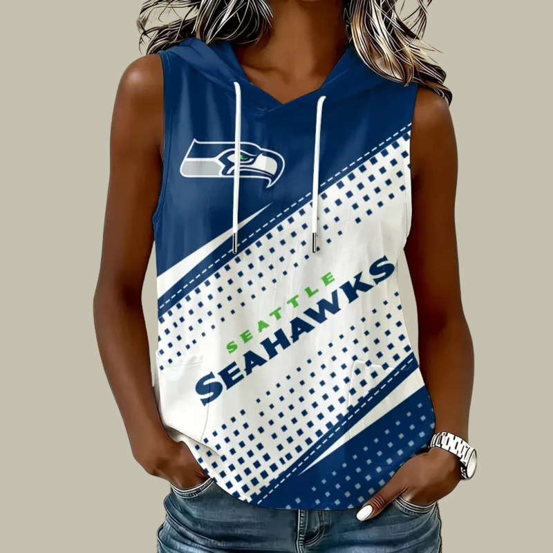 [SPECIAL OFFER] NEW CUSTOMIZED NFL06 SSH SEATTLE SEAHAWKS WOMEN'S SLEEVELESS HOODED POCKET TANK TOP