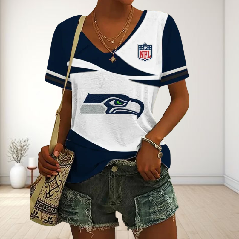 LIMITED EDITION - NEW CUSTOMIZED NFL06 SSH SEATLLE SEAHAWKS V-NECK FEMALE SHIRT