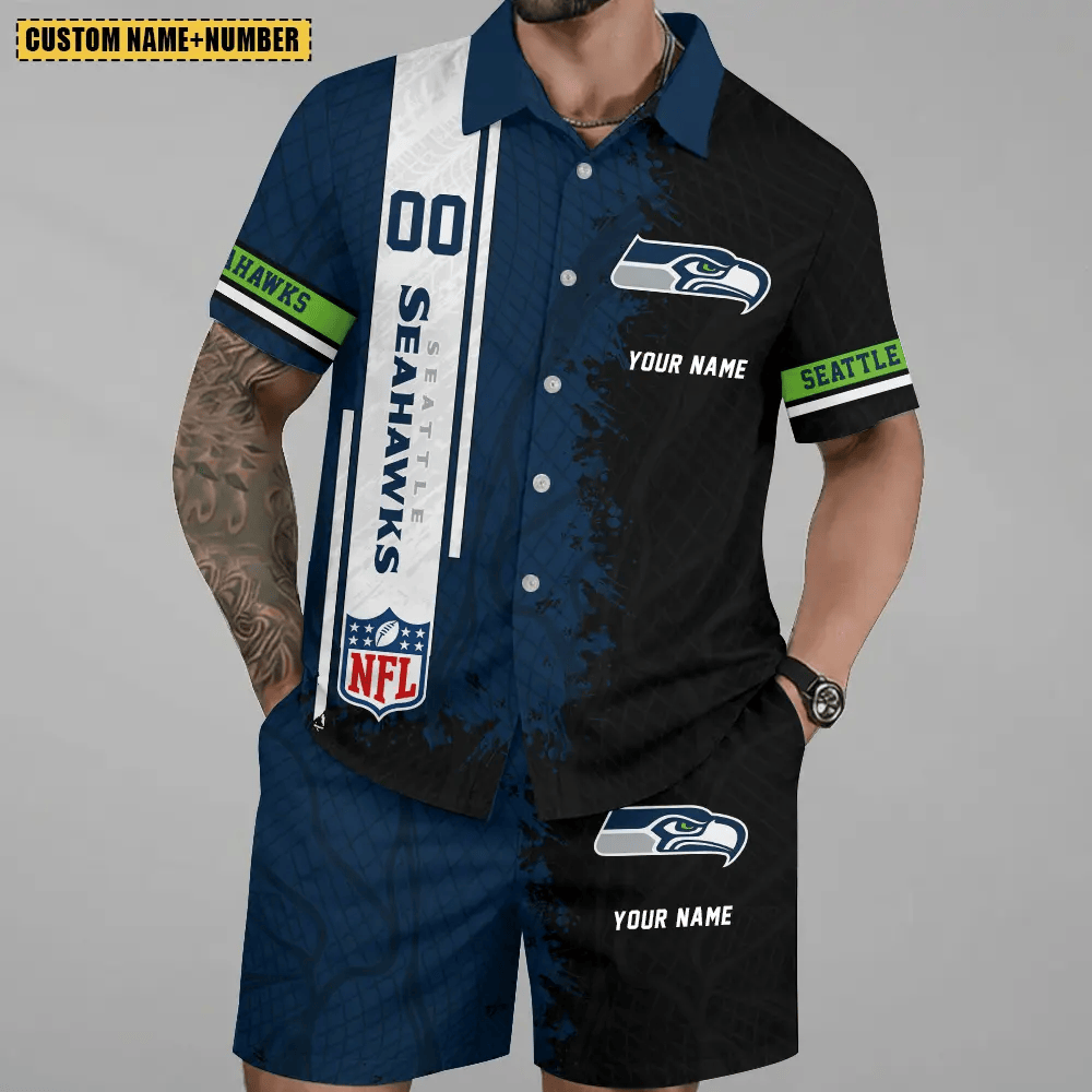 LIMITED RUN - NEW CUSTOMIZED NFL06 SSH SEATTLE SEAHAWKS UNISEX HAWAIIAN SHIRT & SHORTS SET