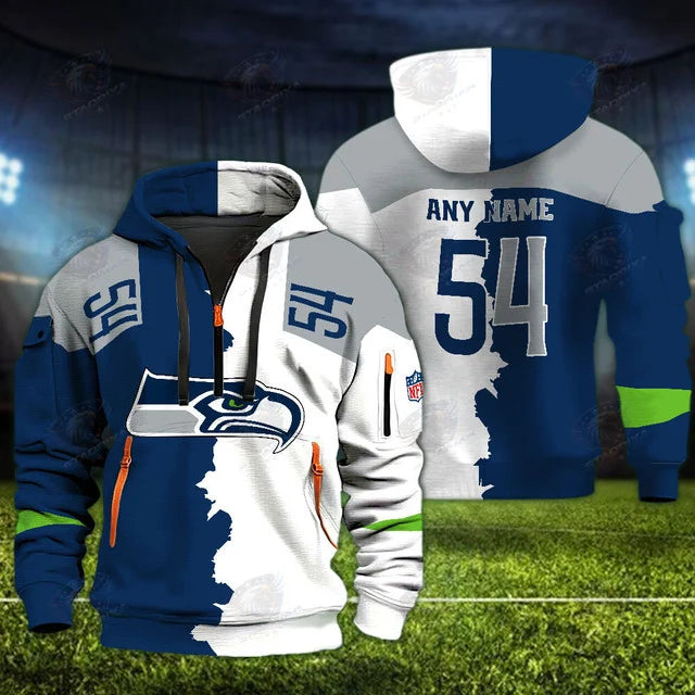 [SPECIAL OFFER] NEW CUSTOMIZED NFL06 SSH SEATTLE SEAHAWKS QUARTER ZIP HOODIE