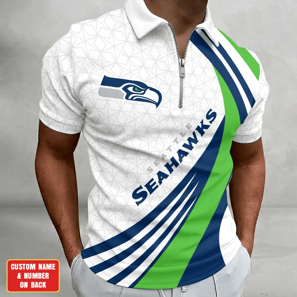 [SPECIAL OFFER] NEW CUSTOMIZED NFL06 SSH SEATTLE SEAHAWKS ZIP POLO SHIRT