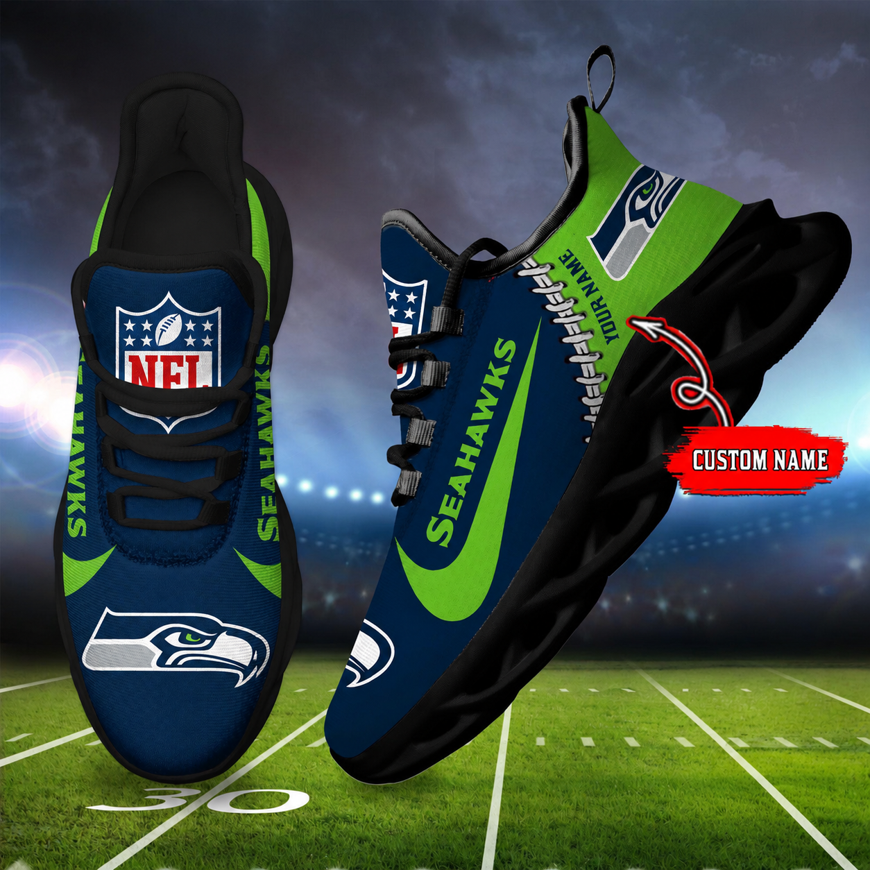 LIMITED EDITION - NEW CUSTOMIZED NFL06 SSH SEATTLE SEAHAWKS UNISEX MAX SOUL SHOES