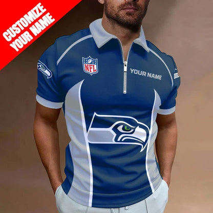 LIMITED EDITION - NEW CUSTOMIZED NFL06 SSH SEATTLE SEAHAWKS ZIP POLO SHIRT