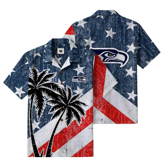 LIMITED EDITION - NEW CUSTOMIZED NFL06 SSH SEATTLE SEAHAWKS PATRIOTIC 250 USA HAWAIIAN SHIRT