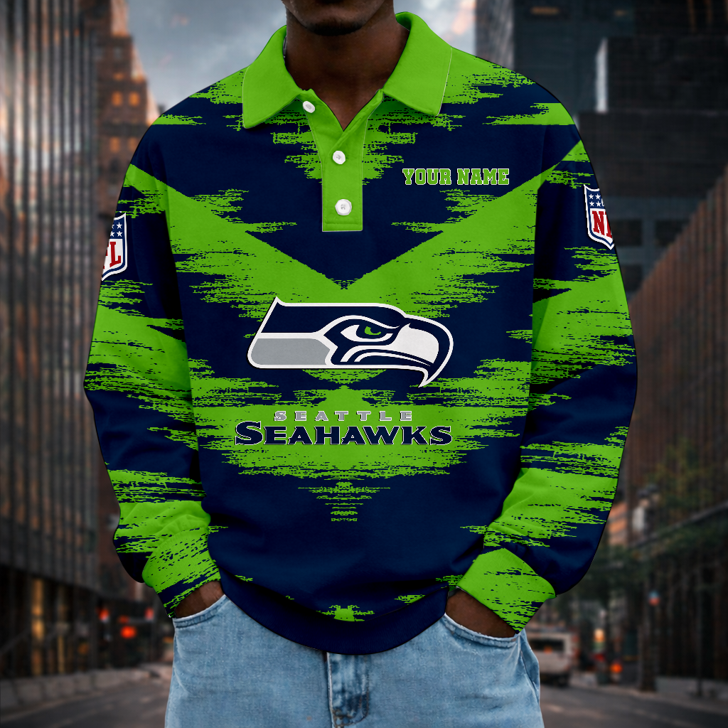 LIMITED EDITION - NEW CUSTOMIZED NFL06 SSH SEATTLE SEAHAWKS MEN LONG SLEEVE POLO
