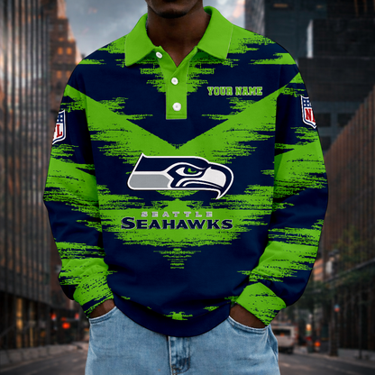 LIMITED EDITION - NEW CUSTOMIZED NFL06 SSH SEATTLE SEAHAWKS MEN LONG SLEEVE POLO