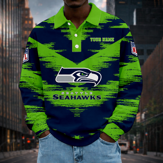 LIMITED EDITION - NEW CUSTOMIZED NFL06 SSH SEATTLE SEAHAWKS MEN LONG SLEEVE POLO