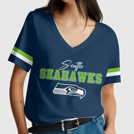 LIMITED EDITION - NEW CUSTOMIZED NFL06 SSH SEATLLE SEAHAWKS V-NECK FEMALE SHIRT