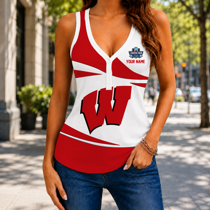 LIMITED EDITION - NEW CUSTOMIZED NCAA MFF06 WSB WISCONSIN BADGERS WOMEN'S V-NECK TANK TOP