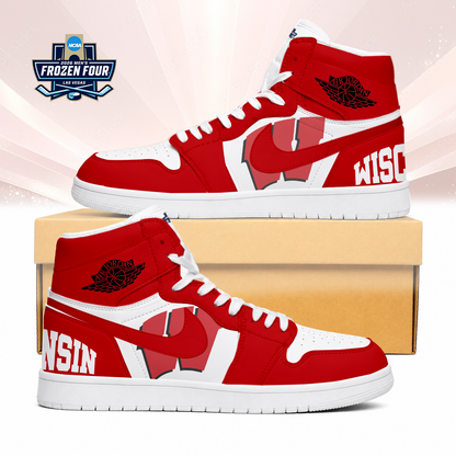 LIMITED EDITION - NEW CUSTOMIZED NCAA MFF06 WSB WISCONSIN BADGERS AIR JORDAN SNEAKERS